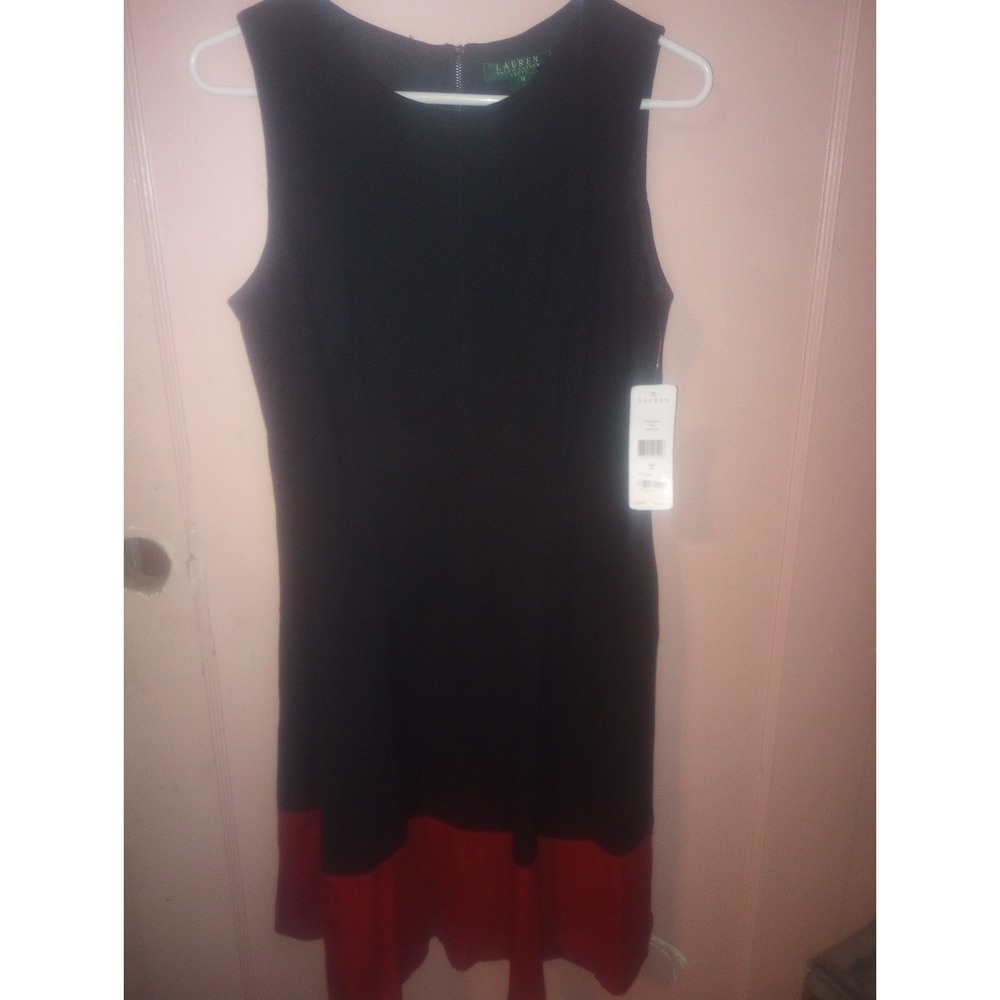 Lauren Ralph‎ Lauren Flounce Sheath Dress 10 Red/Black Sleeveless NWT